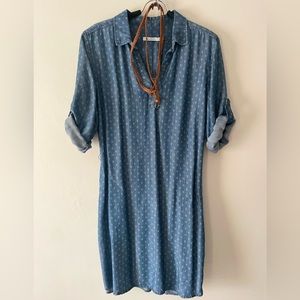 Kenneth Cole-Reaction Denim Tunic Shirt Dress 3/4 Roll-up Sleeve. Women Size 12